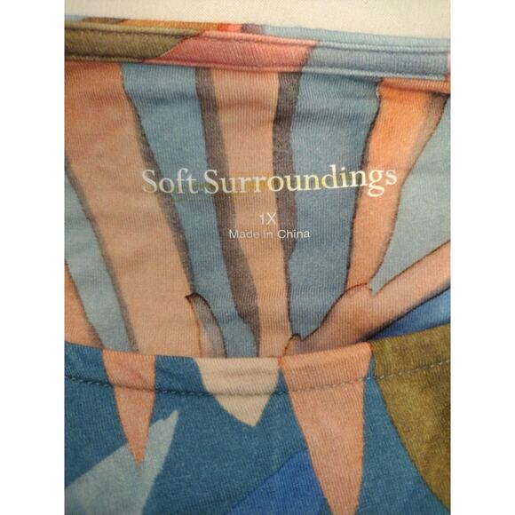 Soft Surroundings Shirt Womens 1X Blue Tropical Leaf Print Tunic Top 3/4 Sleeve - Picture 5 of 6